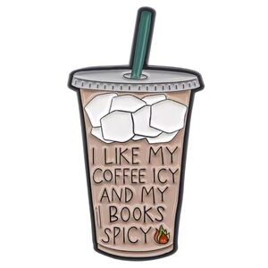Ice Coffee and Spicy Books Enamel Metal Pin